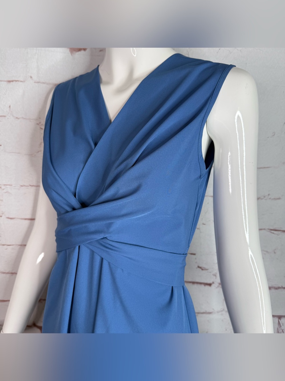 Slate Blue Wrap Dress Lightweight Sleeveless Knee Length Size XS New With Tag - Picture 16 of 16